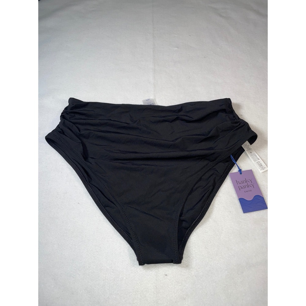 Hanky Panky Swim Womens High Waisted Ruched Bikini Bottoms Black Large NWT